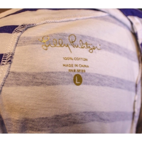 Lilly Pulitzer Striped Top Pullover Paisley 100% Cotton Boat Neck Size L - Picture 4 of 4